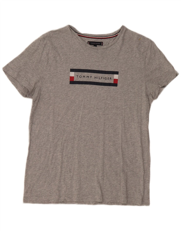 Camiseta feminina Tommy Hilfiger com estampa gráfica grande algodão cinza