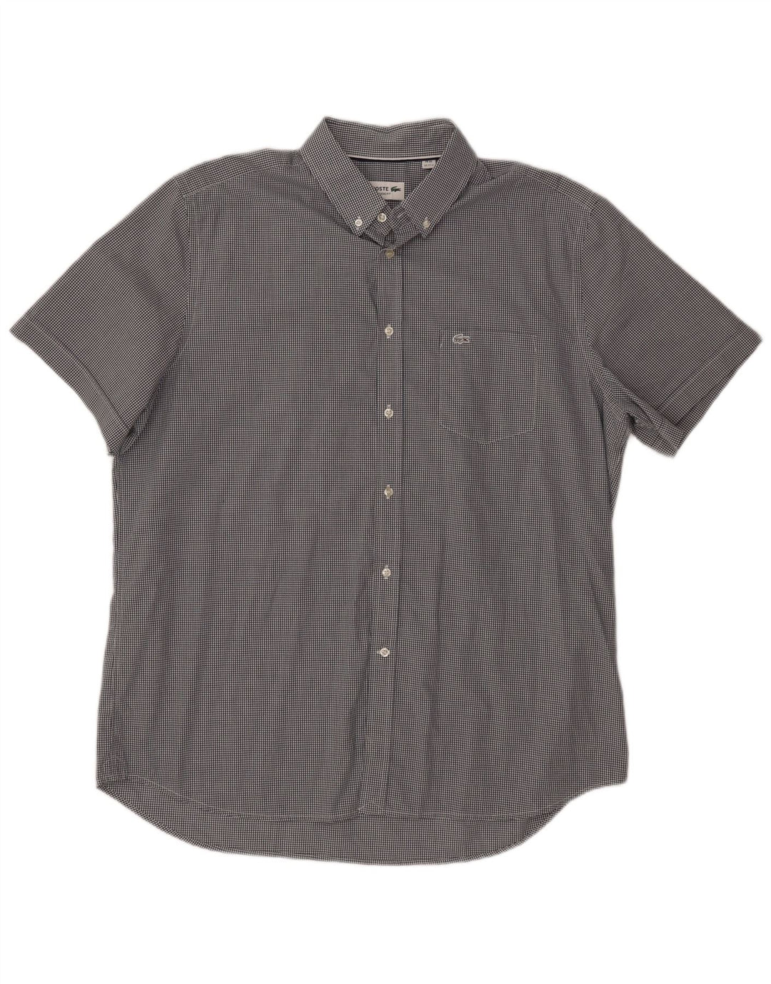 Camisa masculina de manga curta LACOSTE tamanho 44 17 1/2 XL preto gingham