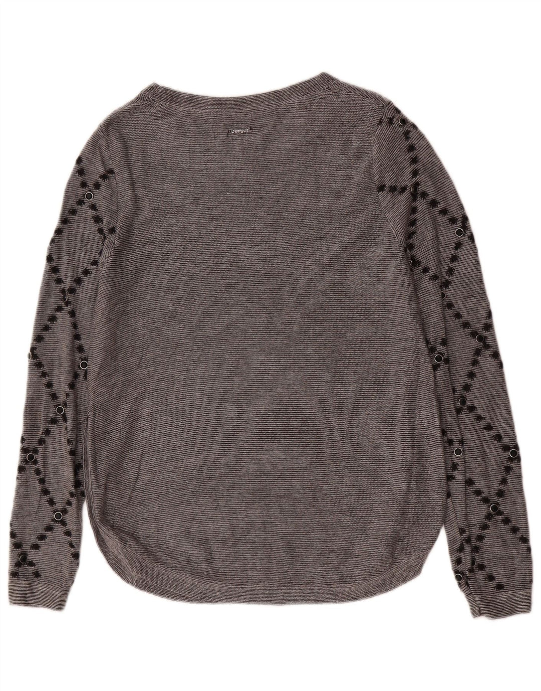 Top gráfico feminino Desigual manga comprida UK 14 cinza médio paisley