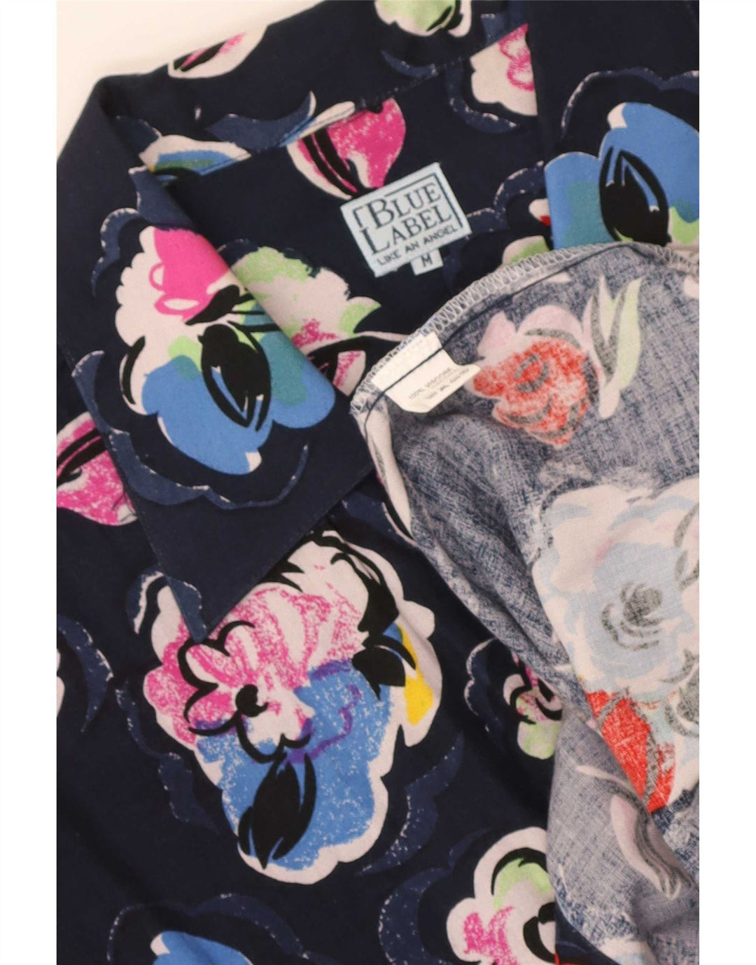 Camisa masculina vintage de manga curta média azul marinho floral viscose