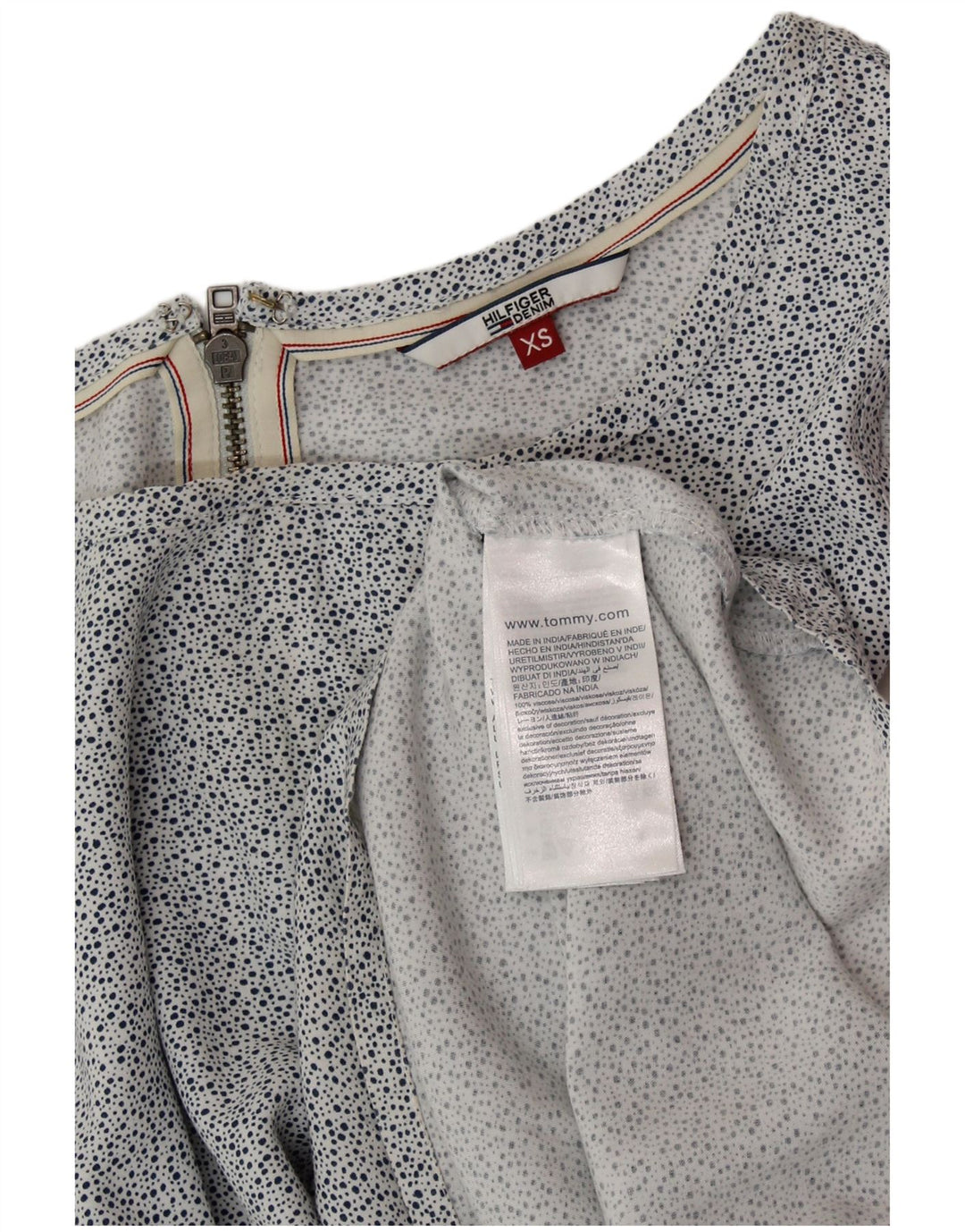 Vestido feminino TOMMY HILFIGER sem mangas evasê UK 6 XS branco manchado