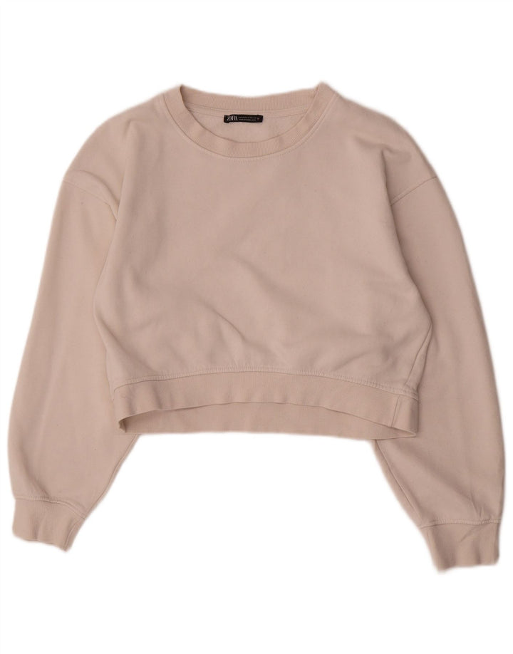 Zara Womens Crop Full Tracksuit UK 14 Médio Algodão Branco