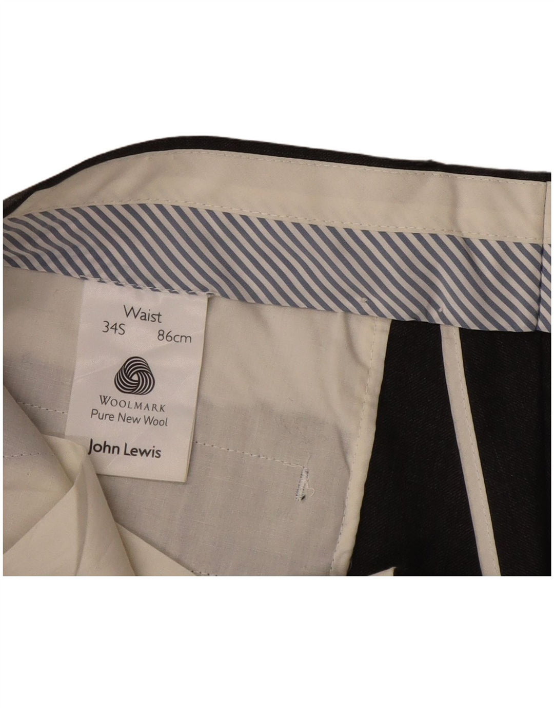 Calça masculina de terno reto John Lewis W34 L29 lã preta
