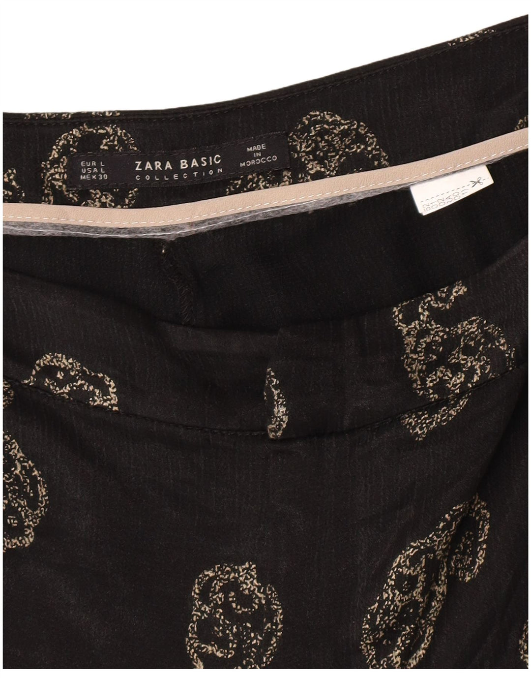 Calça feminina Zara cortada grande W30 L24 preta paisley