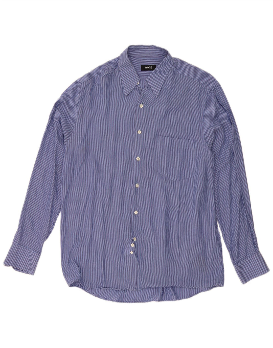 Camisa masculina Hugo Boss tamanho 40 médio azul listrado algodão clássico