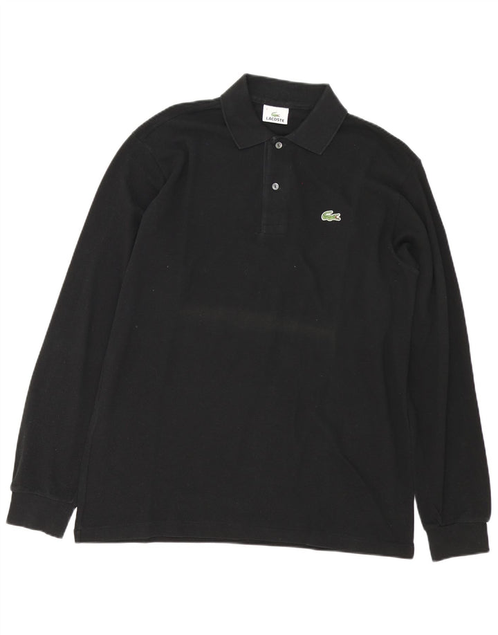 Camisa polo masculina de manga comprida Lacoste tamanho 4 médio algodão preto