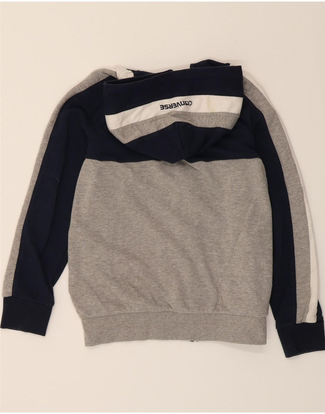 CONVERSE Boys Zip Hoodie Sweater 12-13 Years Large Grey Colourblock Vintage Converse and Second-Hand Converse from Messina Hembry 