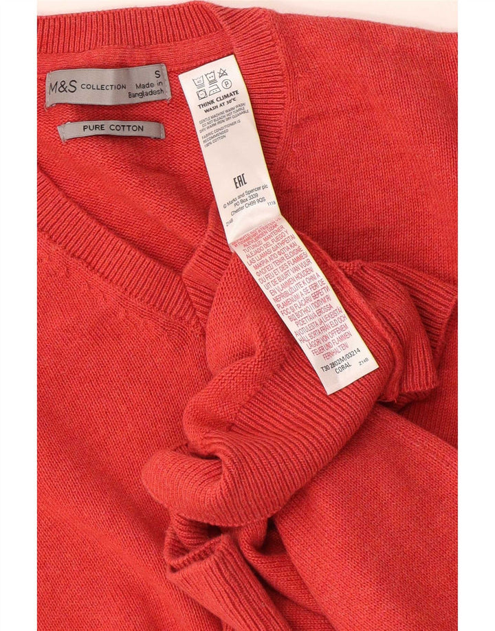Suéter masculino Marks & Spencer com decote em V, pequeno, laranja, algodão