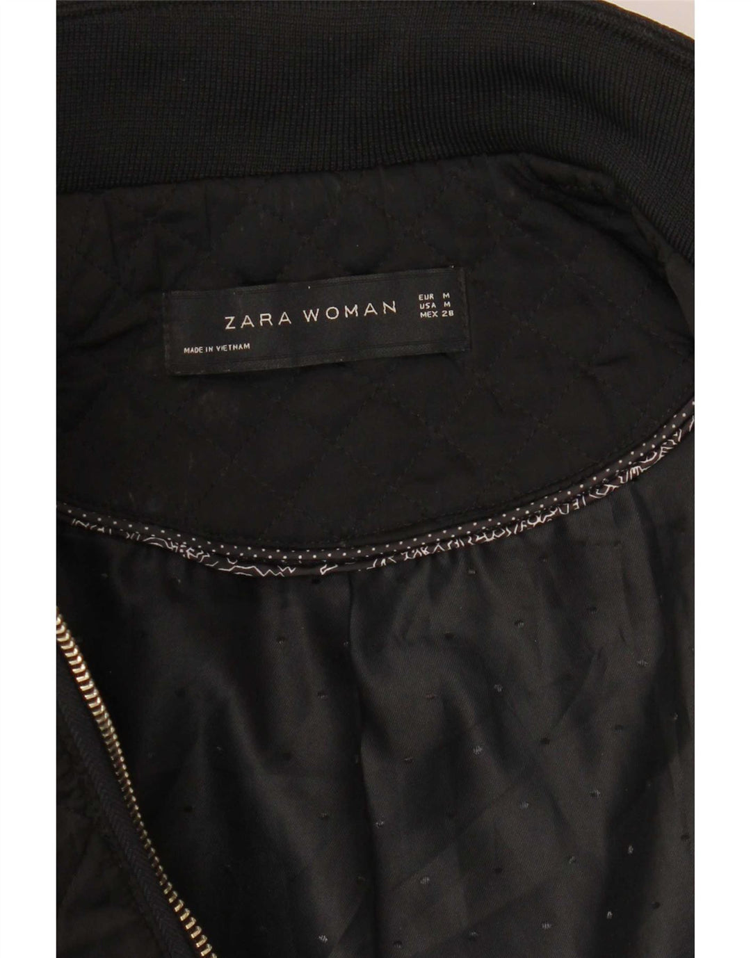 Jaqueta acolchoada feminina Zara UK 12 poliéster preto médio