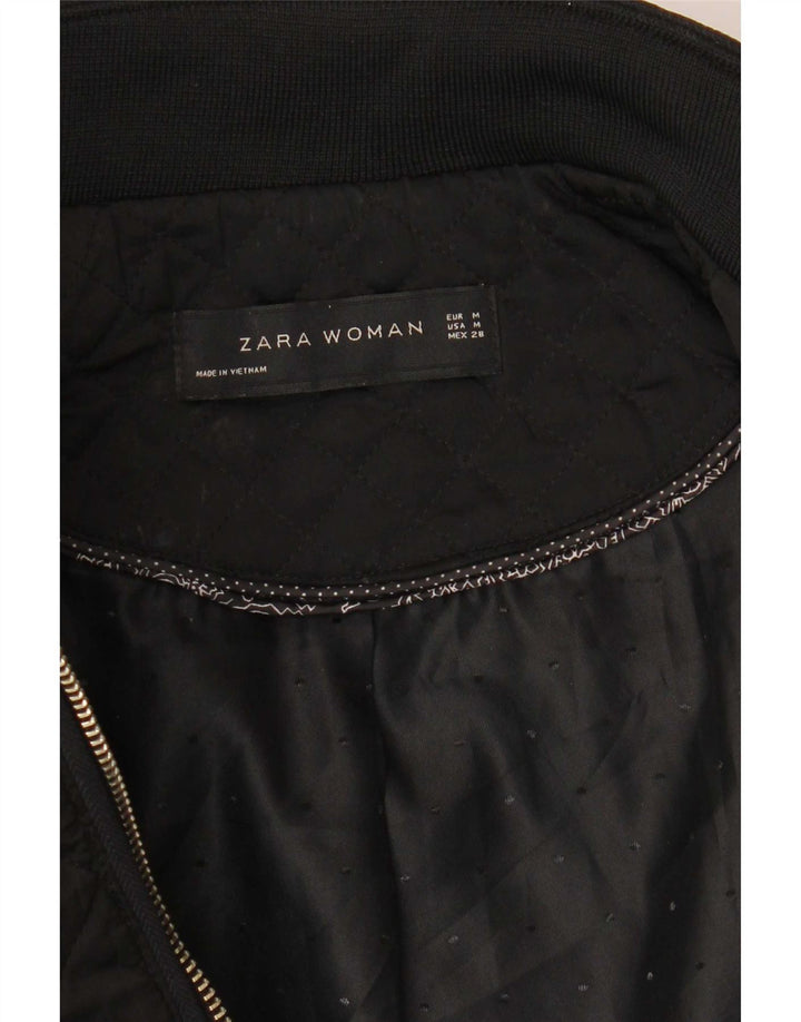 Jaqueta acolchoada feminina Zara UK 12 poliéster preto médio