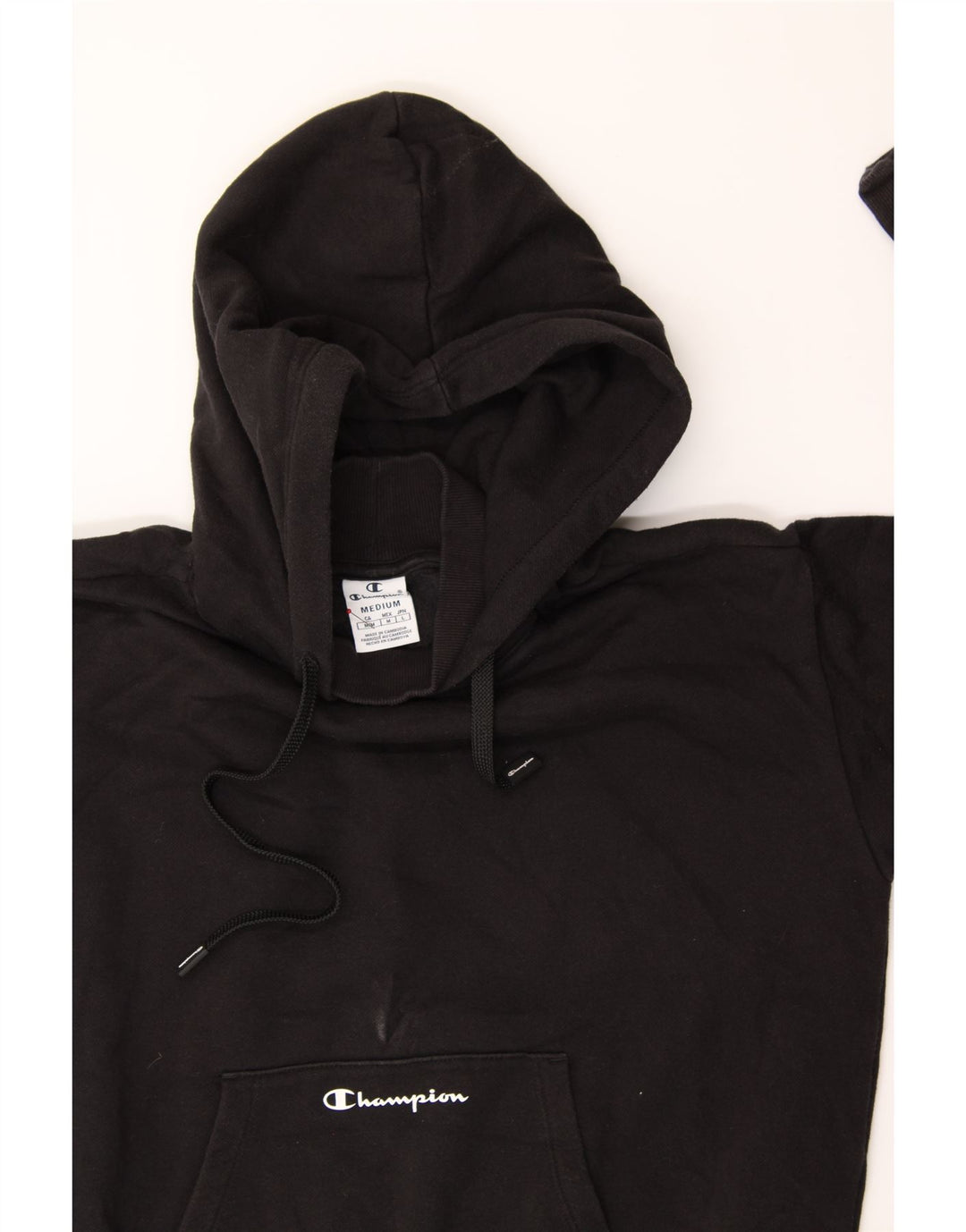CHAMPION Womens Crop Hoodie Jumper UK 14 Medium Black Cotton Vintage Champion and Second-Hand Champion from Messina Hembry 