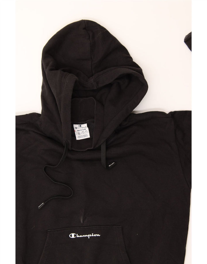 CHAMPION Womens Crop Hoodie Jumper UK 14 Medium Black Cotton Vintage Champion and Second-Hand Champion from Messina Hembry 