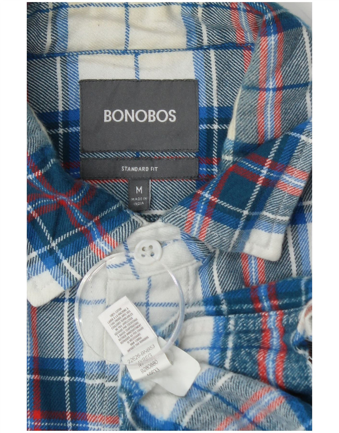 Camisa masculina de flanela de ajuste padrão BONOBOS algodão xadrez azul médio