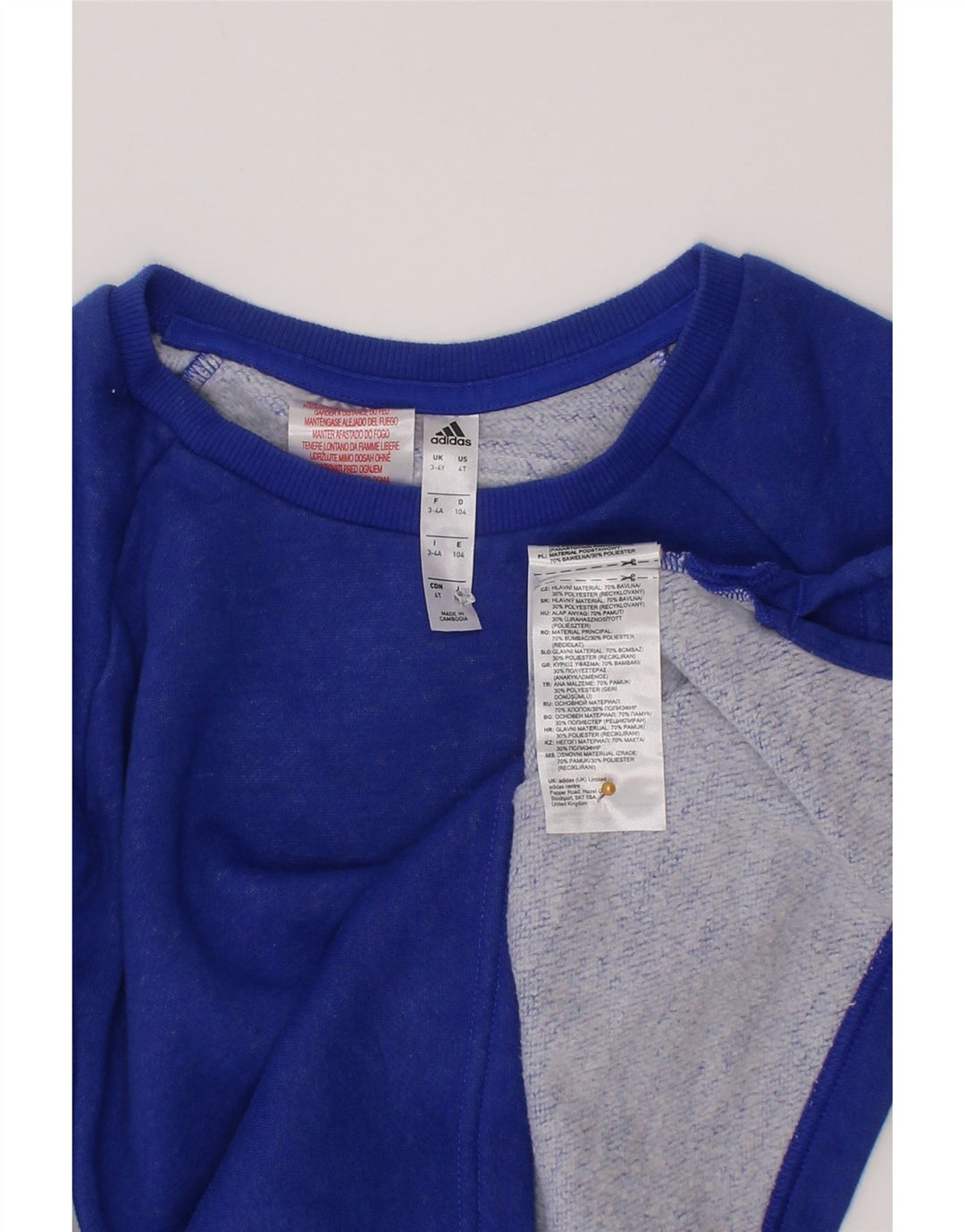 Adidas Meninos Suéter Jumper 3-4 Anos Azul Algodão