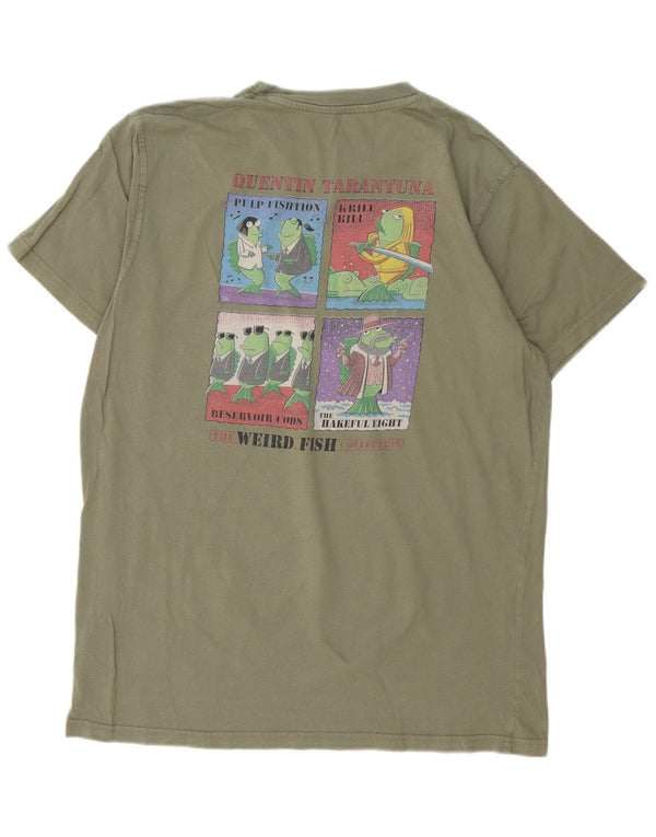 Camiseta gráfica masculina Weird Fish Top grande de algodão cáqui