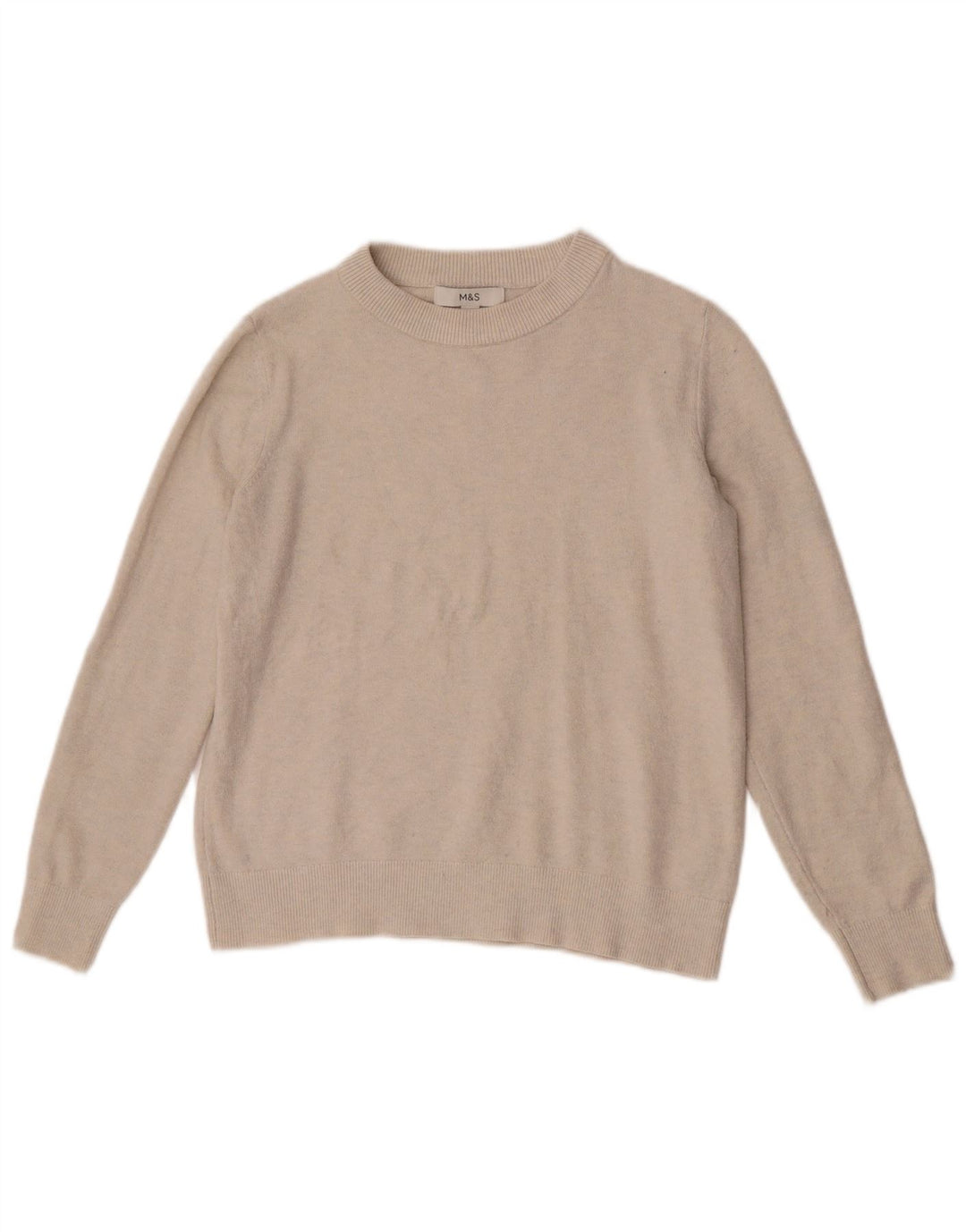 Suéter feminino Marks & Spencer com gola canoa e poliéster UK 10 pequeno bege