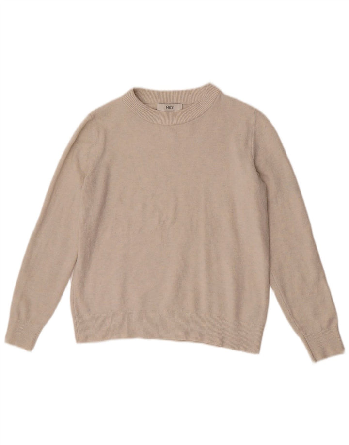 Suéter feminino Marks & Spencer com gola canoa e poliéster UK 10 pequeno bege