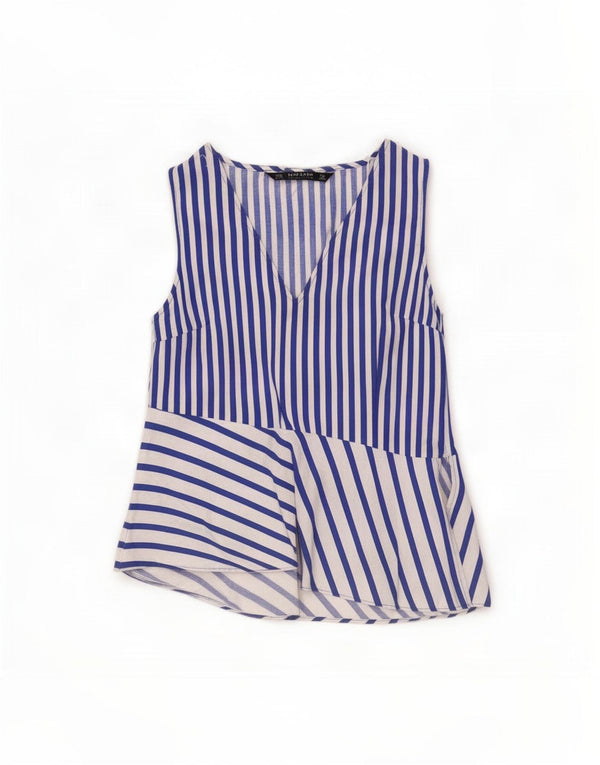 Blusa assimétrica feminina Zara Top UK 12 algodão listrado azul médio
