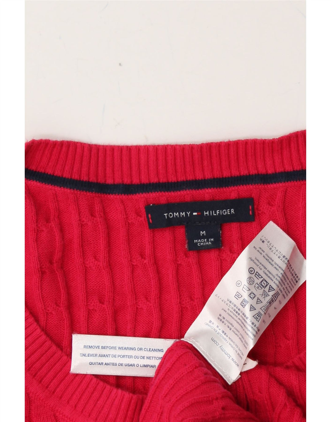 TOMMY HILFIGER Womens Crew Neck Jumper Sweater UK 12 Medium Pink Cotton Vintage Tommy Hilfiger and Second-Hand Tommy Hilfiger from Messina Hembry 