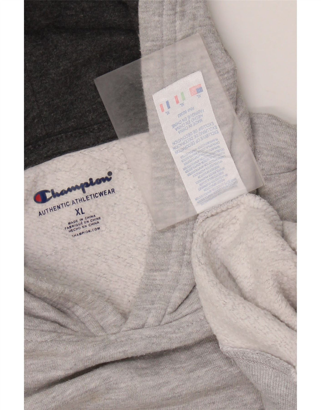 CHAMPION Suéter feminino com capuz gráfico UK 18 XL algodão manchado cinza