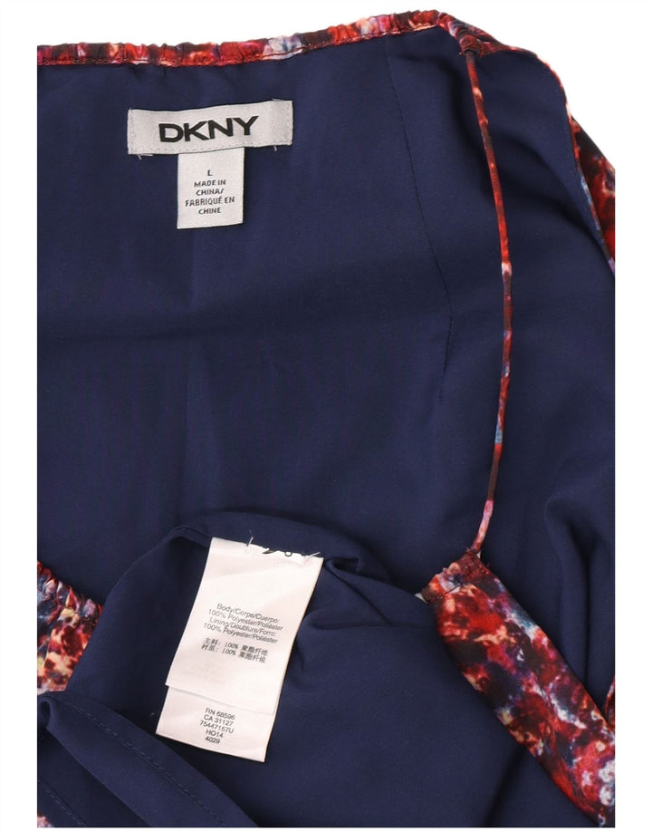 Vestido feminino Dkny com bainha sem mangas com padrão abstrato Reino Unido 14 grande vermelho