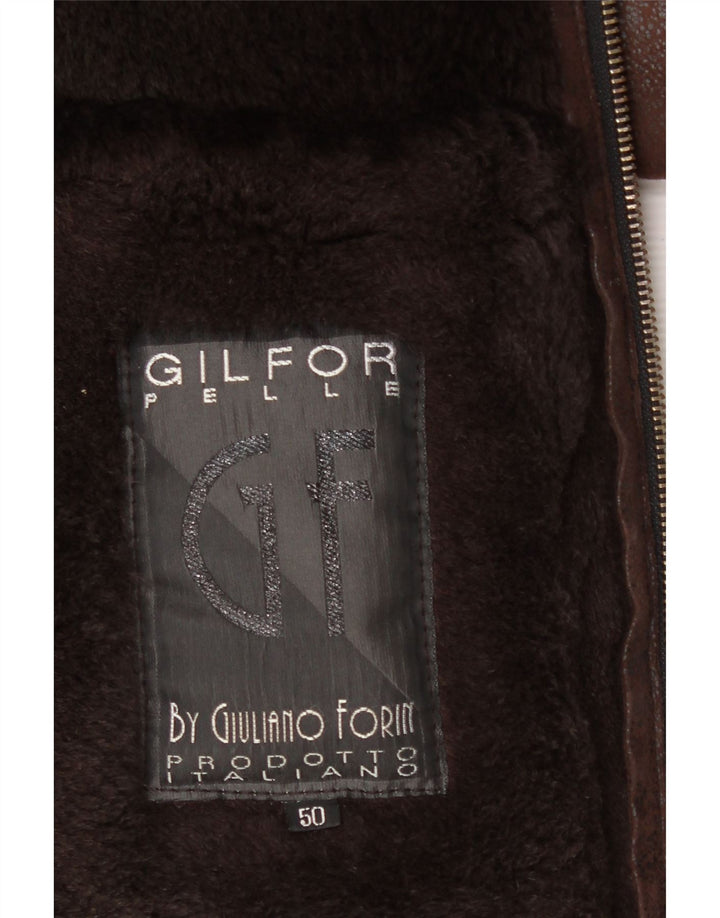 Jaqueta masculina VINTAGE Shearling IT 50 grande couro marrom
