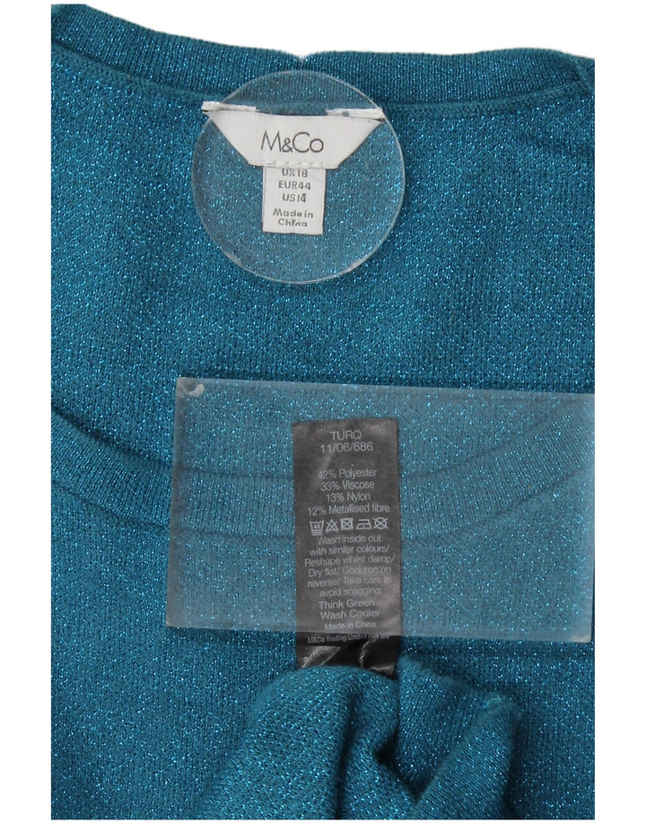 Suéter feminino M&CO com gola redonda UK 18 XL azul poliéster