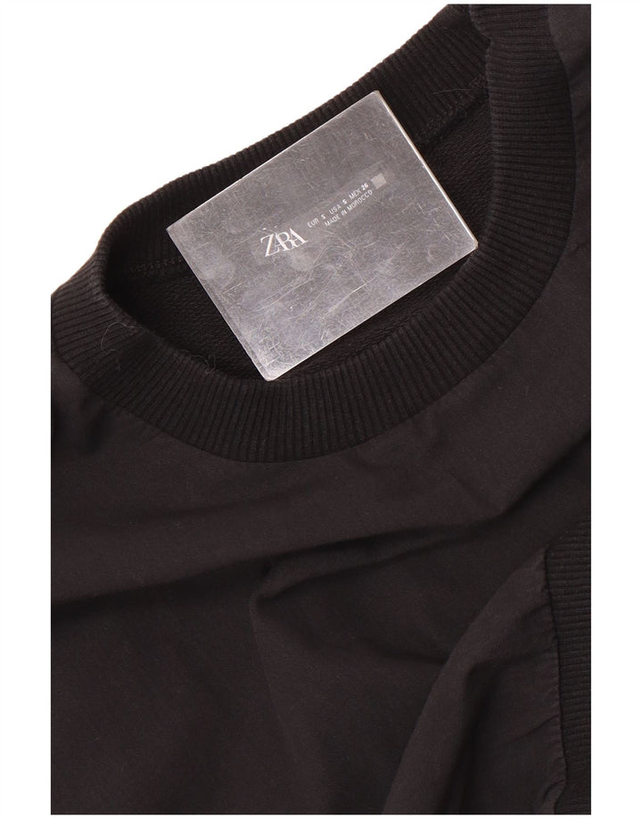 Zara Womens Crop Sweatshirt Jumper Reino Unido 10 Pequeno Preto
