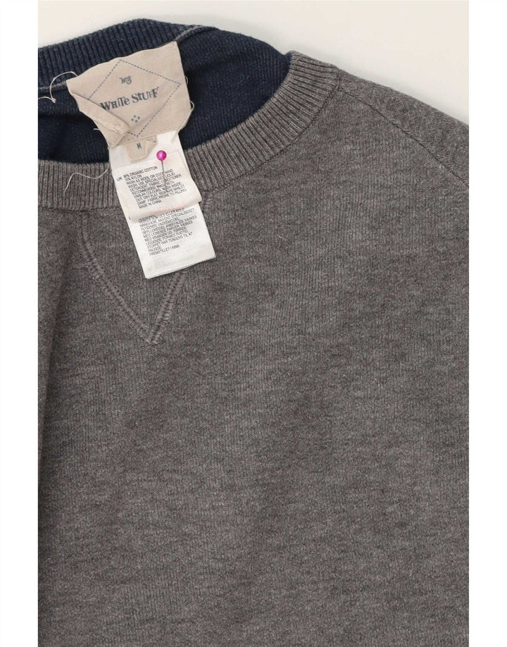 Suéter masculino branco com gola redonda e algodão cinza médio