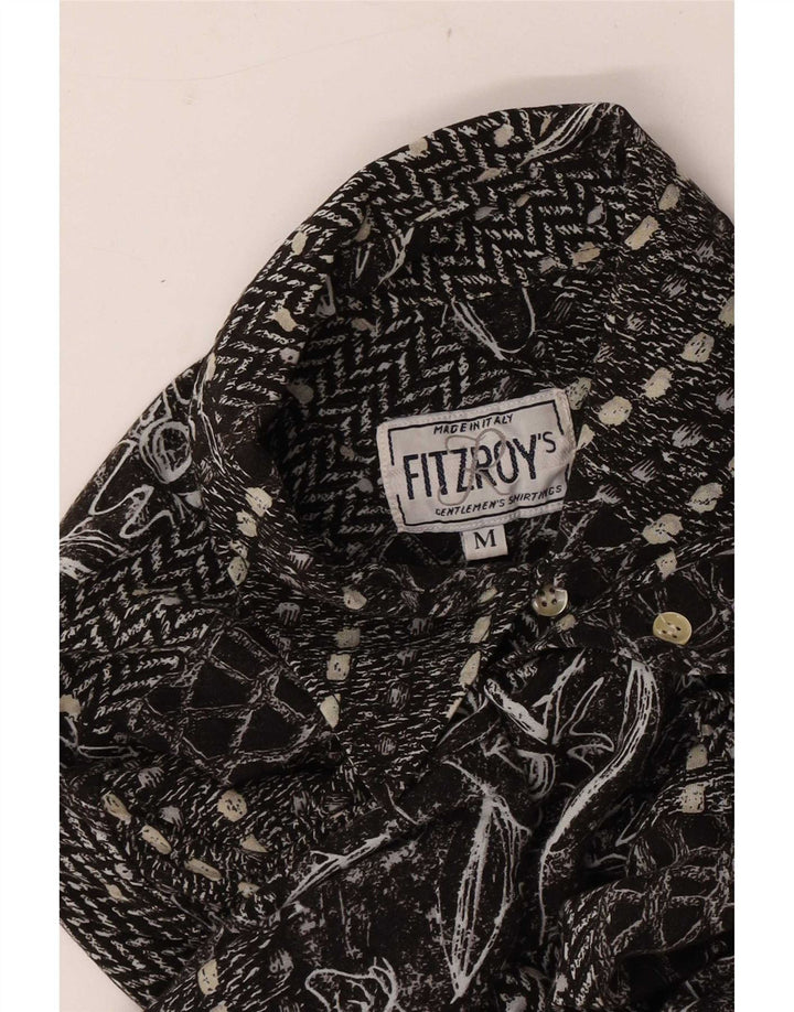 Camisa masculina vintage de manga curta com retalhos pretos médios