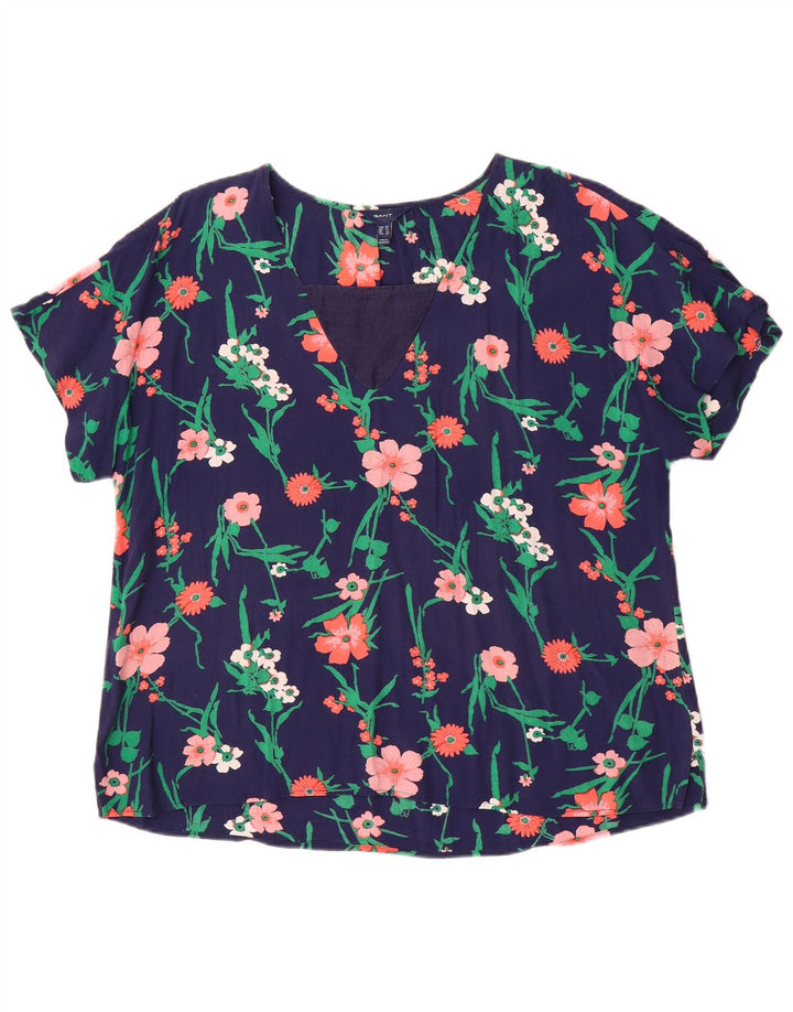 Blusa feminina Gant UK 16 grande azul marinho floral