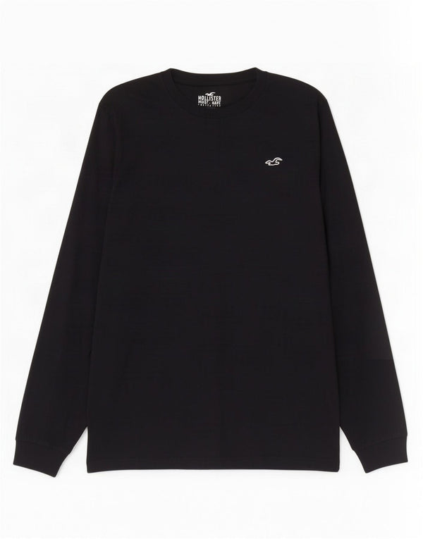Top masculino Hollister de manga comprida de algodão preto médio