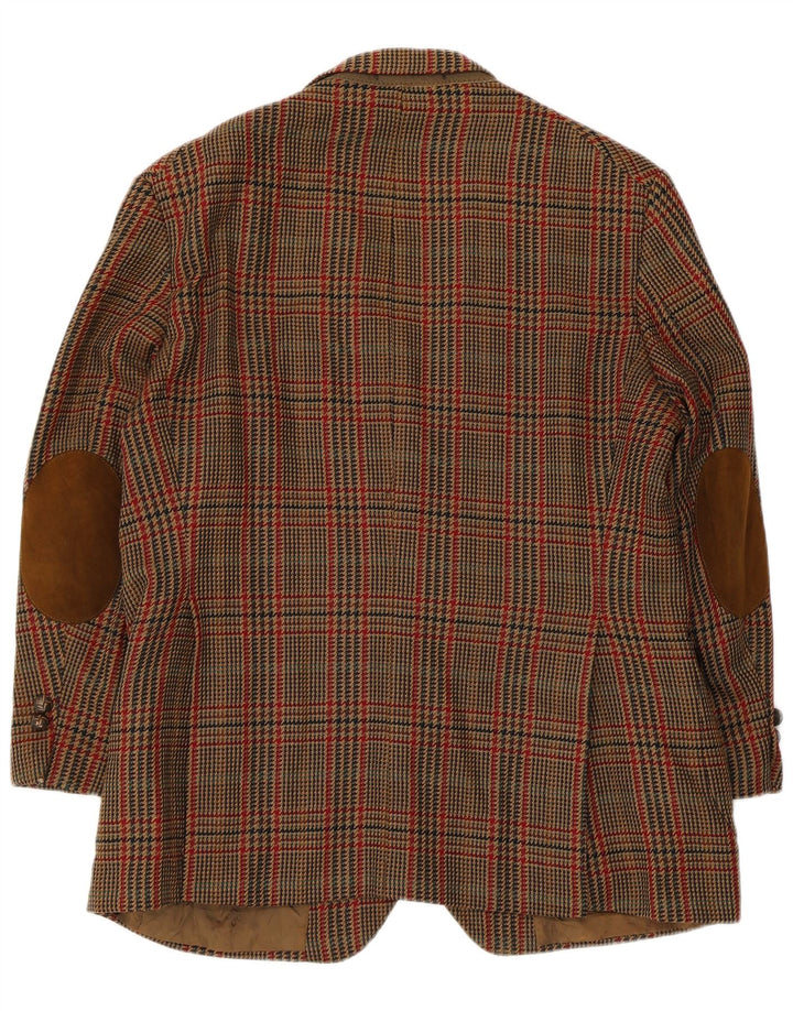 Jaqueta blazer masculina DAKS com 2 botões Reino Unido 38 médio marrom houndstooth lã nova