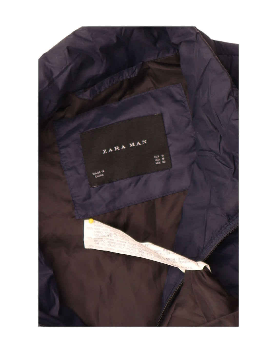 Colete acolchoado masculino Zara UK 38 nylon azul marinho médio