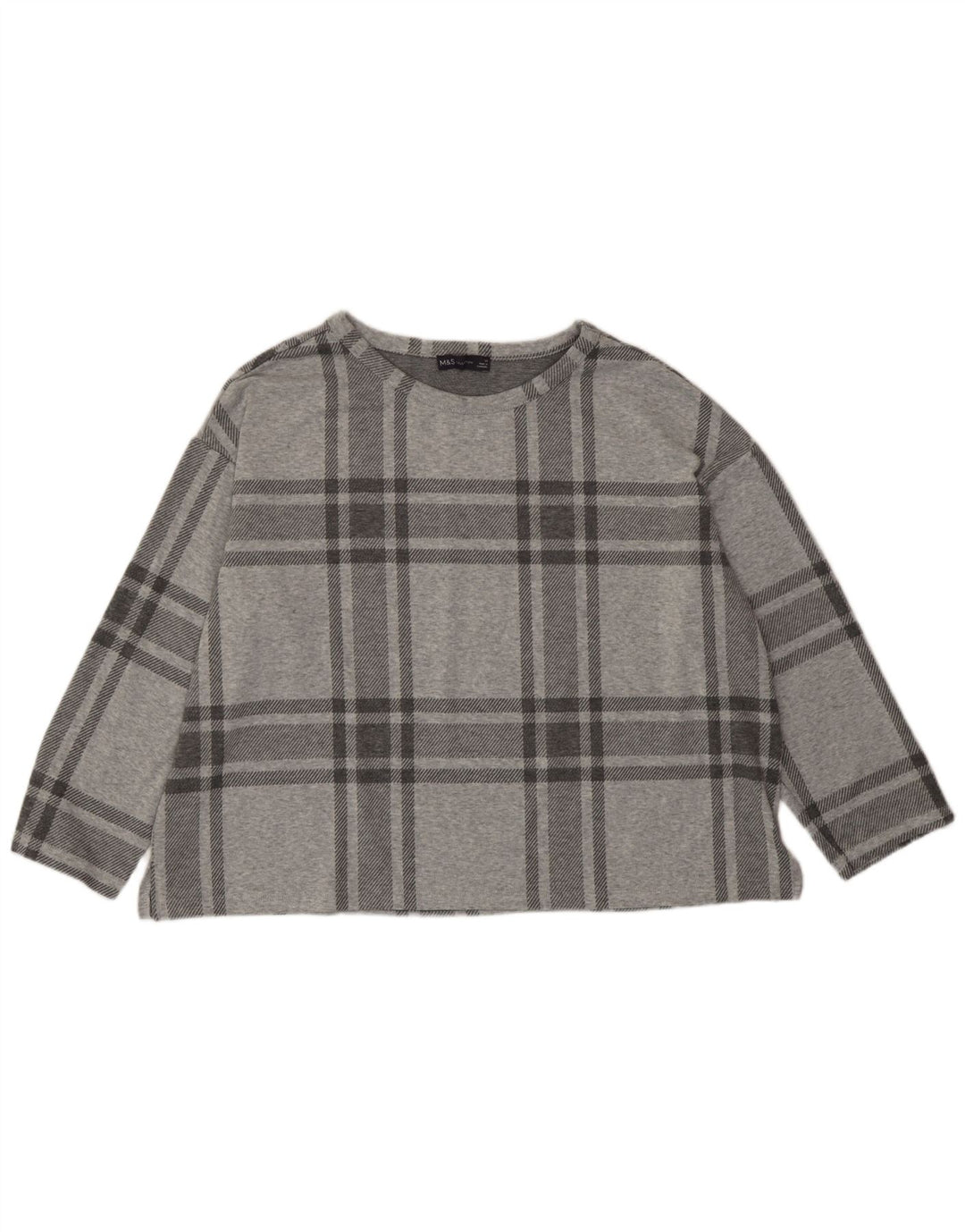 Top curto feminino Marks & Spencer manga 3/4 UK 20 2XL poliéster xadrez cinza