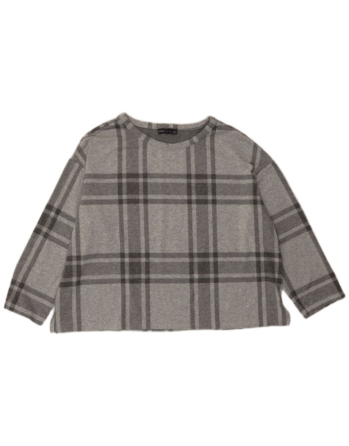 Top curto feminino Marks & Spencer manga 3/4 UK 20 2XL poliéster xadrez cinza