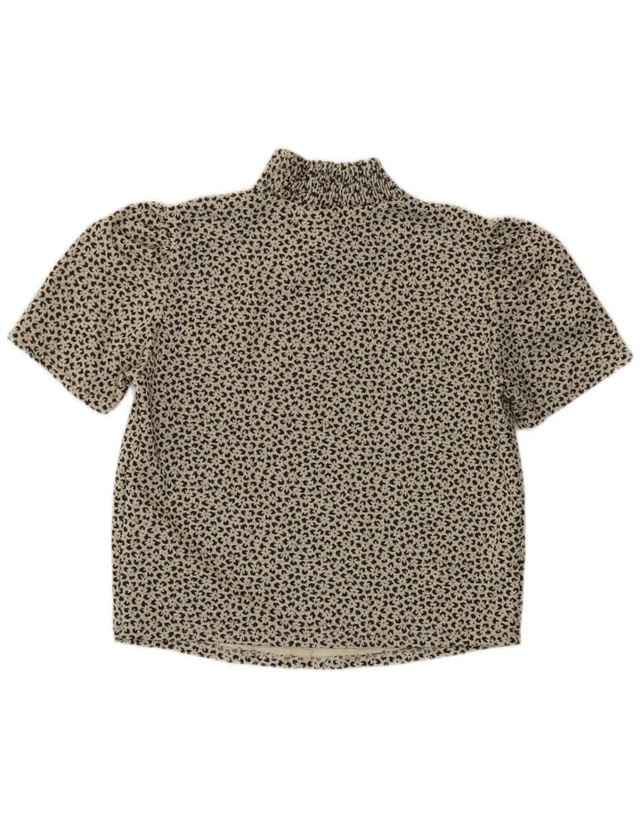 Blusa feminina Zara Top UK 14 grande cinza estampa animal poliéster