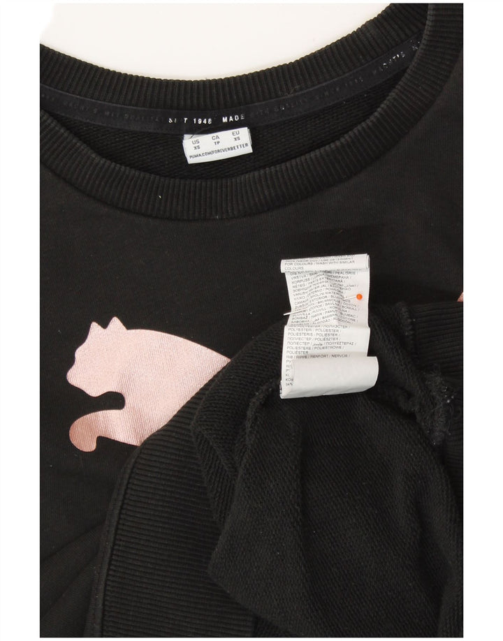 Puma moletom feminino oversized crop gráfico jumper UK 6 XS algodão preto