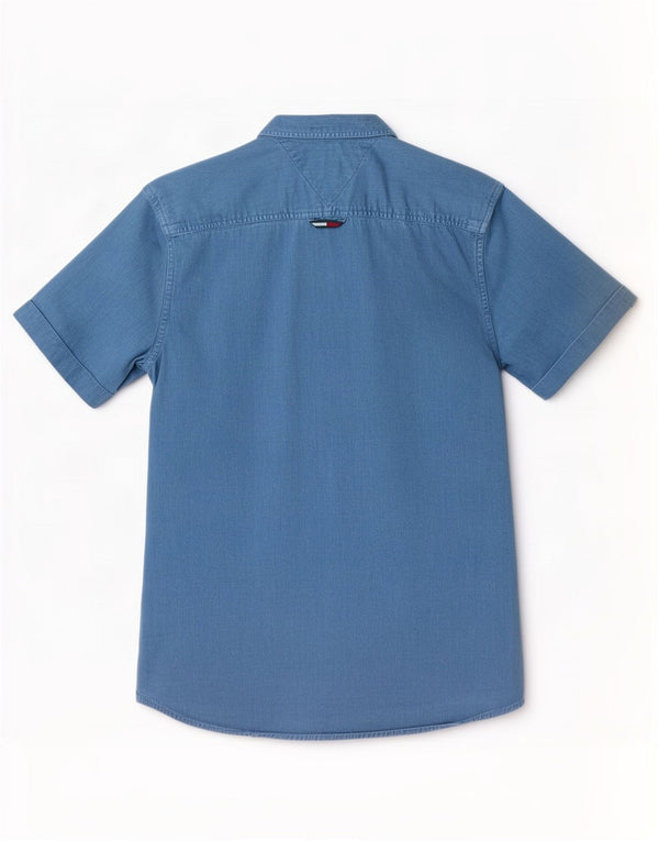 Camisa jeans masculina Tommy Hilfiger gráfica de manga curta XS azul algodão
