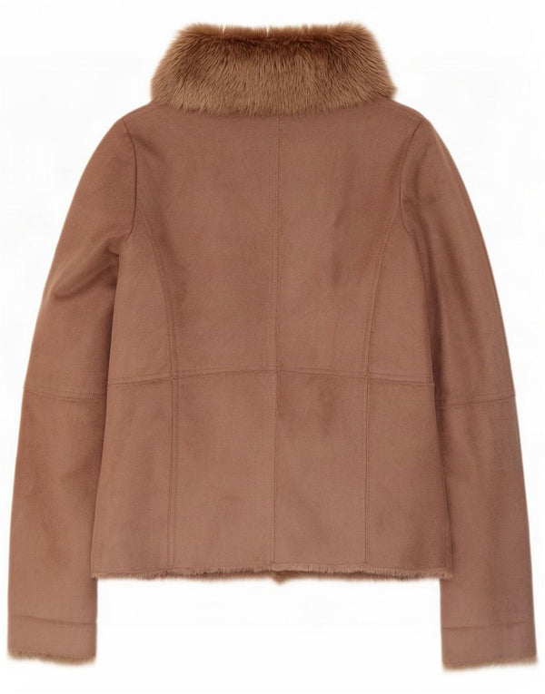 Oasis Womens Open Sherpa Jacket UK 10 Small Brown Poliéster