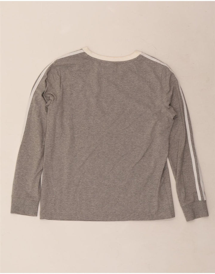 Top feminino Adidas manga comprida UK 12 algodão manchado cinza médio