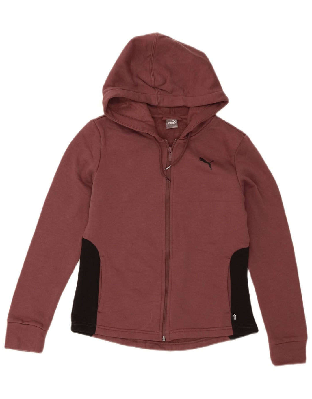 Suéter PUMA feminino com capuz e zíper UK 12 Medium Maroon Colourblock