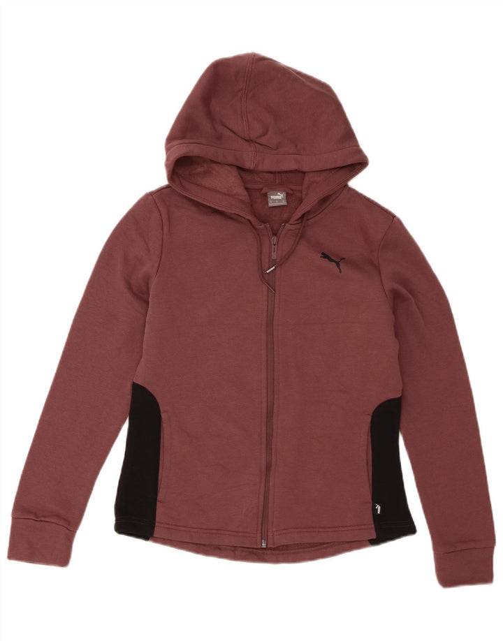 Suéter PUMA feminino com capuz e zíper UK 12 Medium Maroon Colourblock