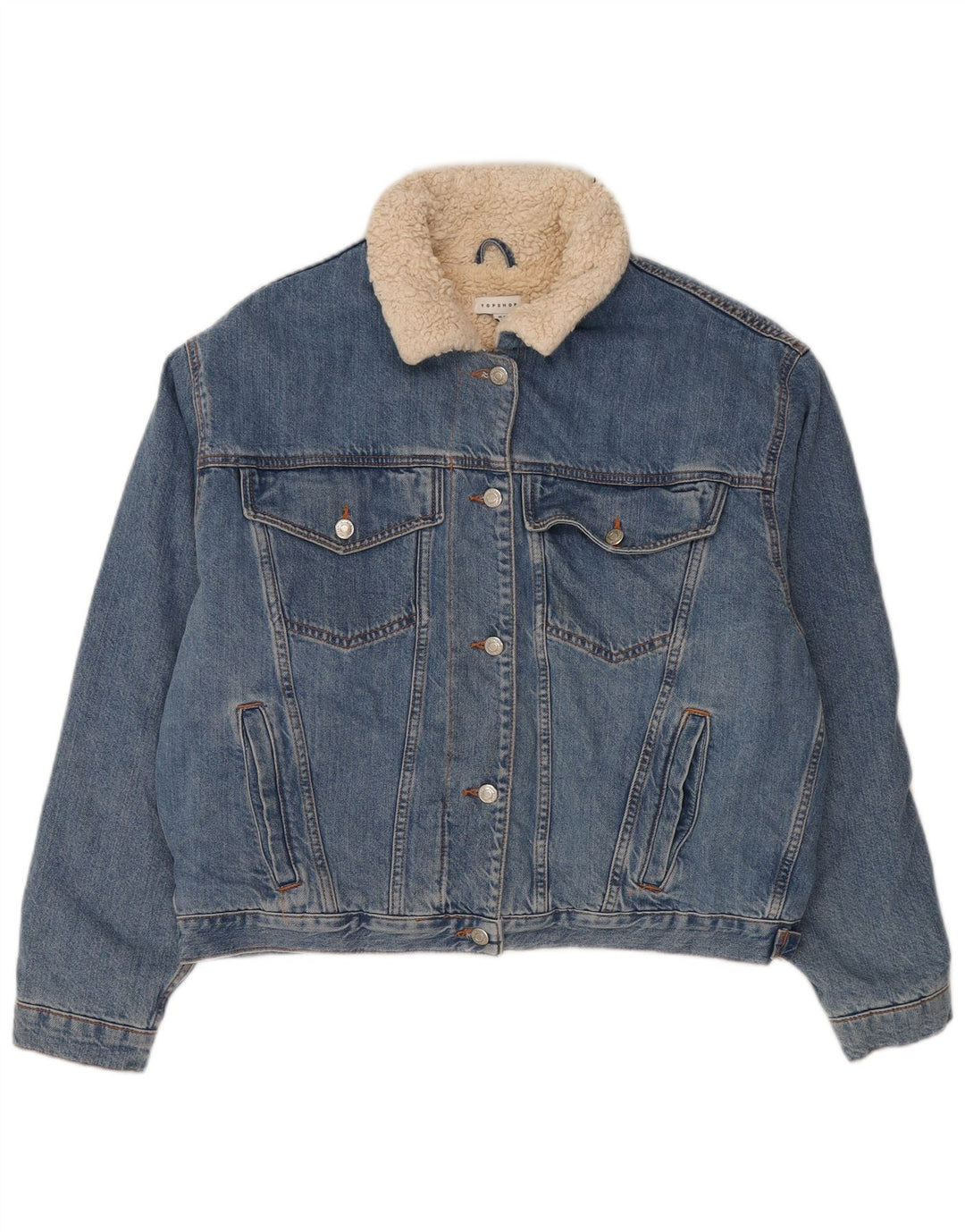 Jaqueta feminina jeans grande Sherpa Topshop Reino Unido 10 algodão azul pequeno
