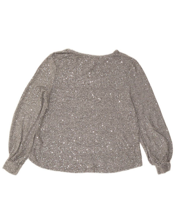 Blusa feminina de manga comprida Oasis UK 16 grande viscose cinza