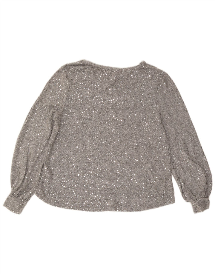 Blusa feminina de manga comprida Oasis UK 16 grande viscose cinza