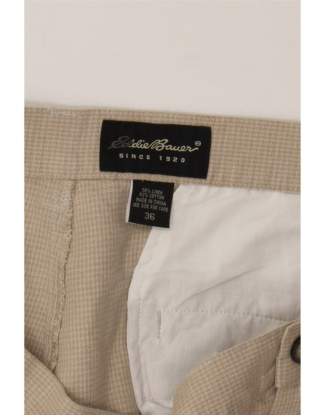 Calça Chino masculina EDDIE BAUER W36 L30 bege Houndstooth linho