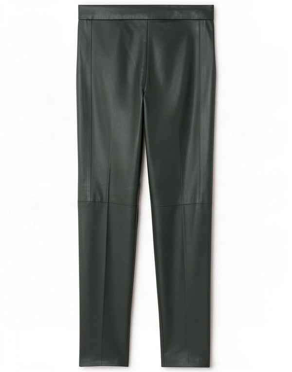 Zara Calça feminina skinny de couro sintético pequena W26 L27 poliéster verde