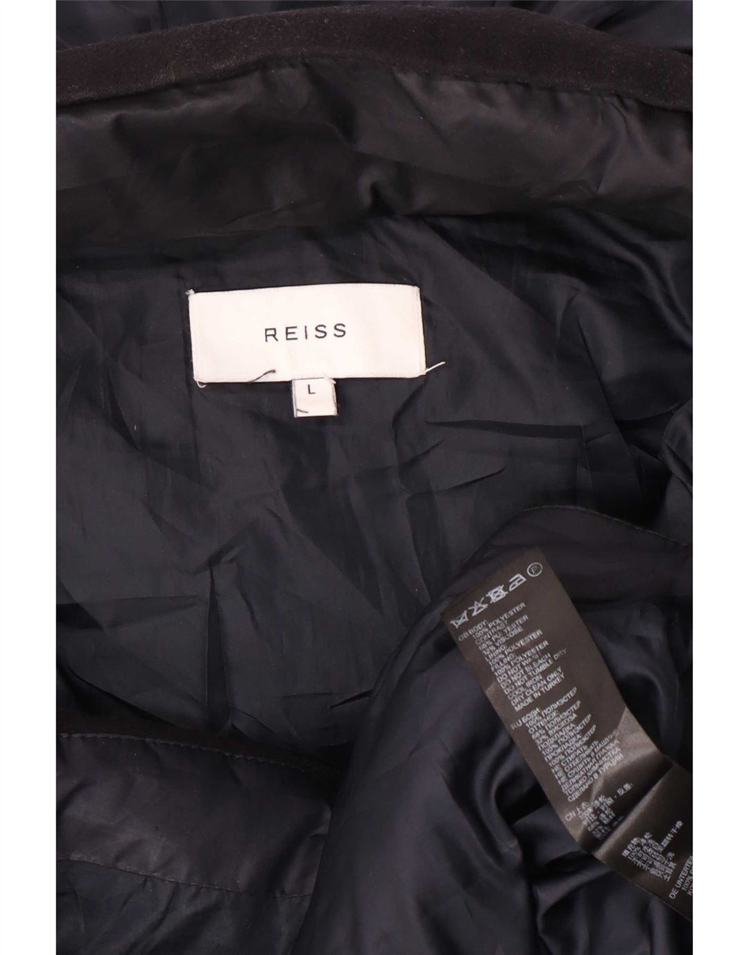 Jaqueta masculina acolchoada com capuz Reiss UK 40 grande poliéster colorblock azul marinho