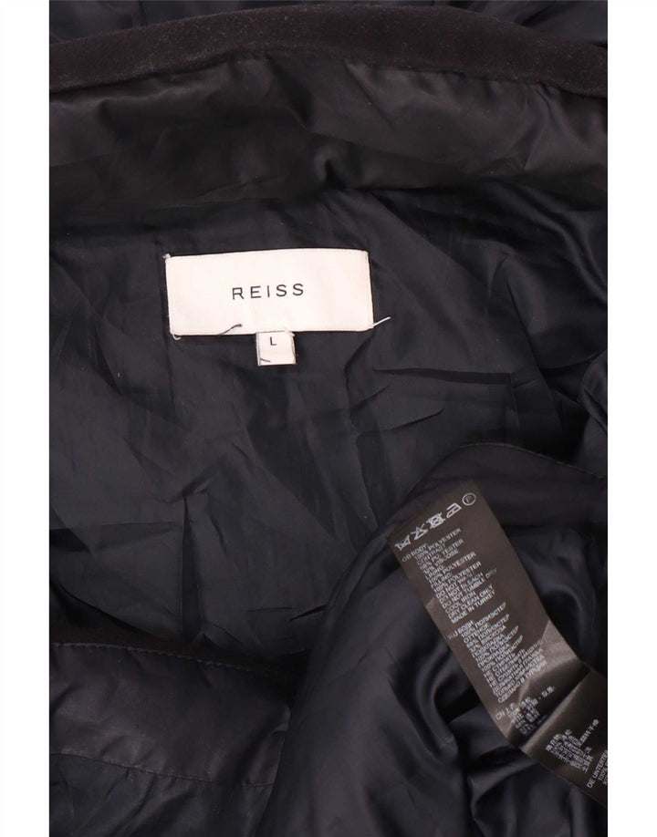 Jaqueta masculina acolchoada com capuz Reiss UK 40 grande poliéster colorblock azul marinho